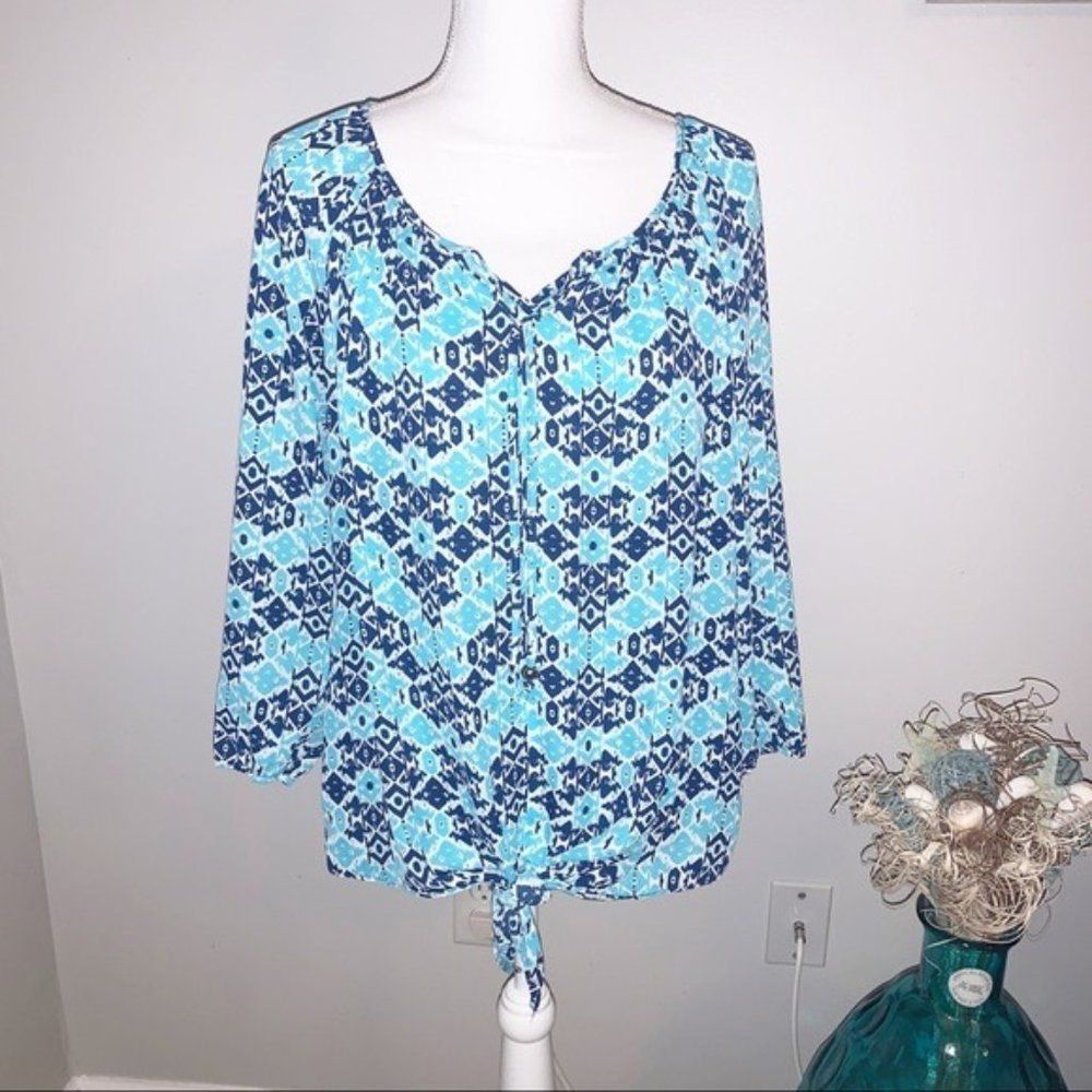 Zac & Rachel Scoop Neck Geometric Blouse